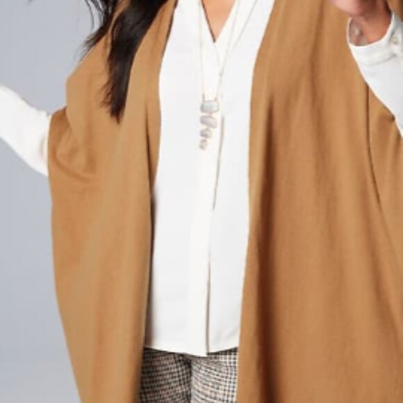 J. Jill Sweaters - J Jill Luxe Rib Trimmed Knit Ruana Vicuna Tan Womens Small Long Cardigan NWT